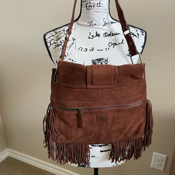 Rachel Zoe Brown Suede Shoulder Bag Fringe Boho Style 15 X 12 NWOT - Picture 11 of 12